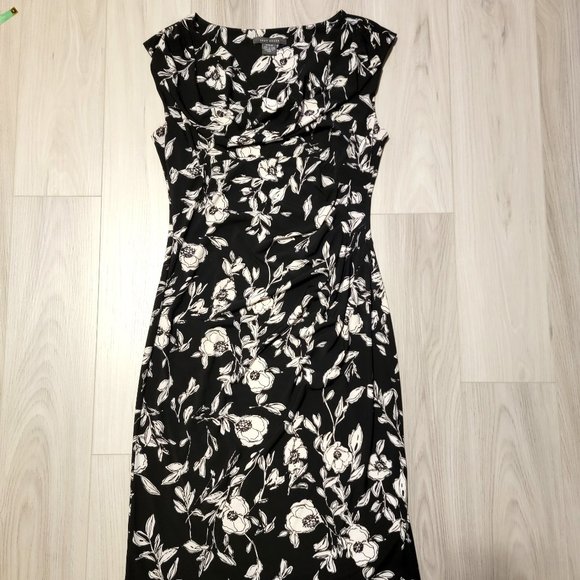 Black Floral Dress with Ruched Neckline - Picture 1 of 6